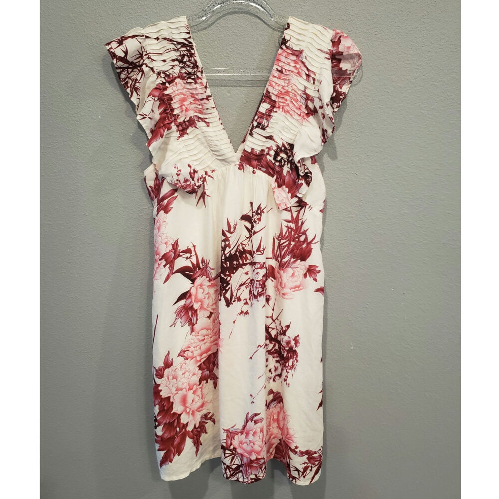 Entro small Florals and Leaves Deep V-neck Mini dress